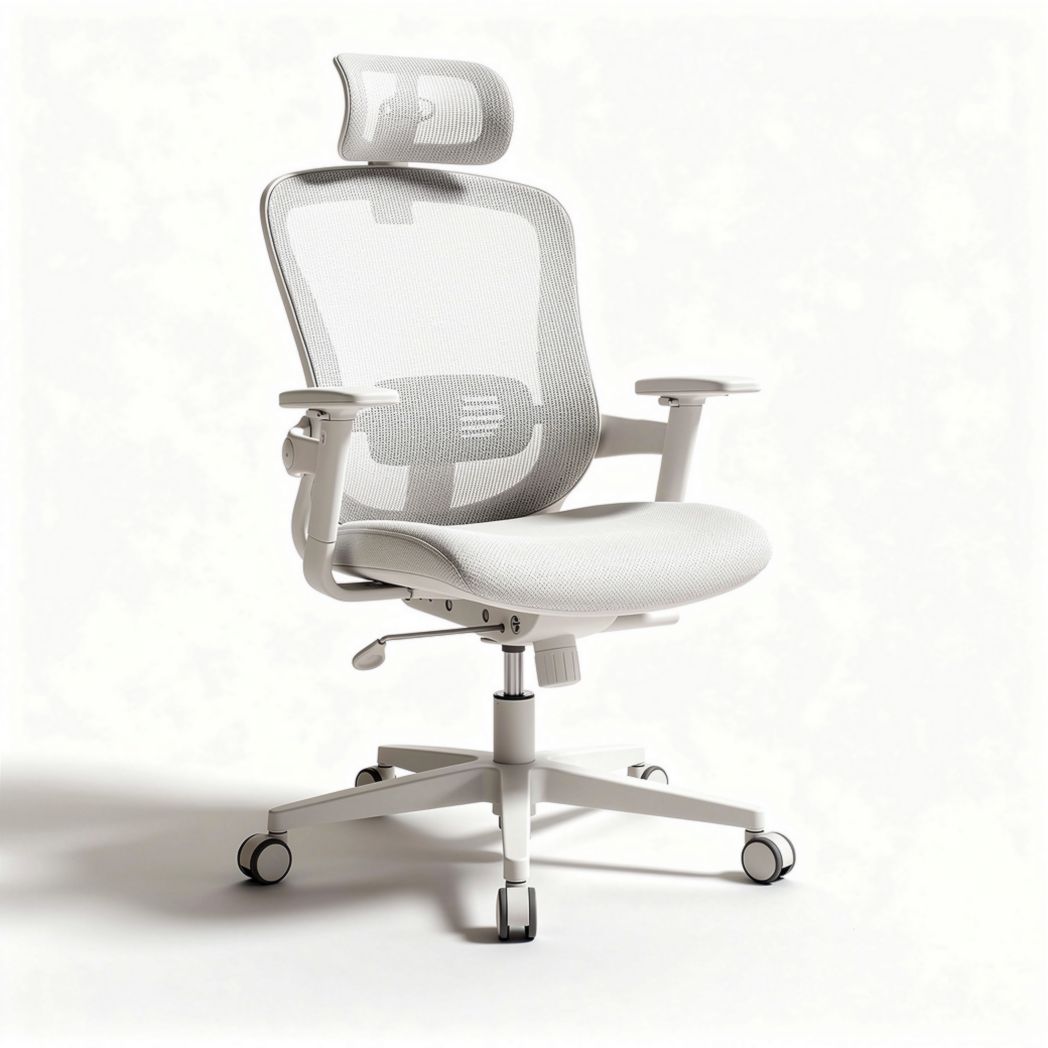 Mesh ergonomic office chair with adjustable headrest and armrests white