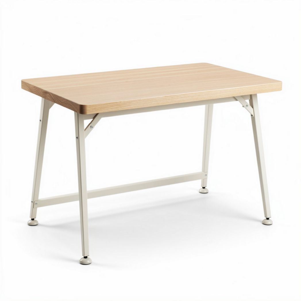 Folding table with wooden surface and metal legs 120 x 60 x 75cm