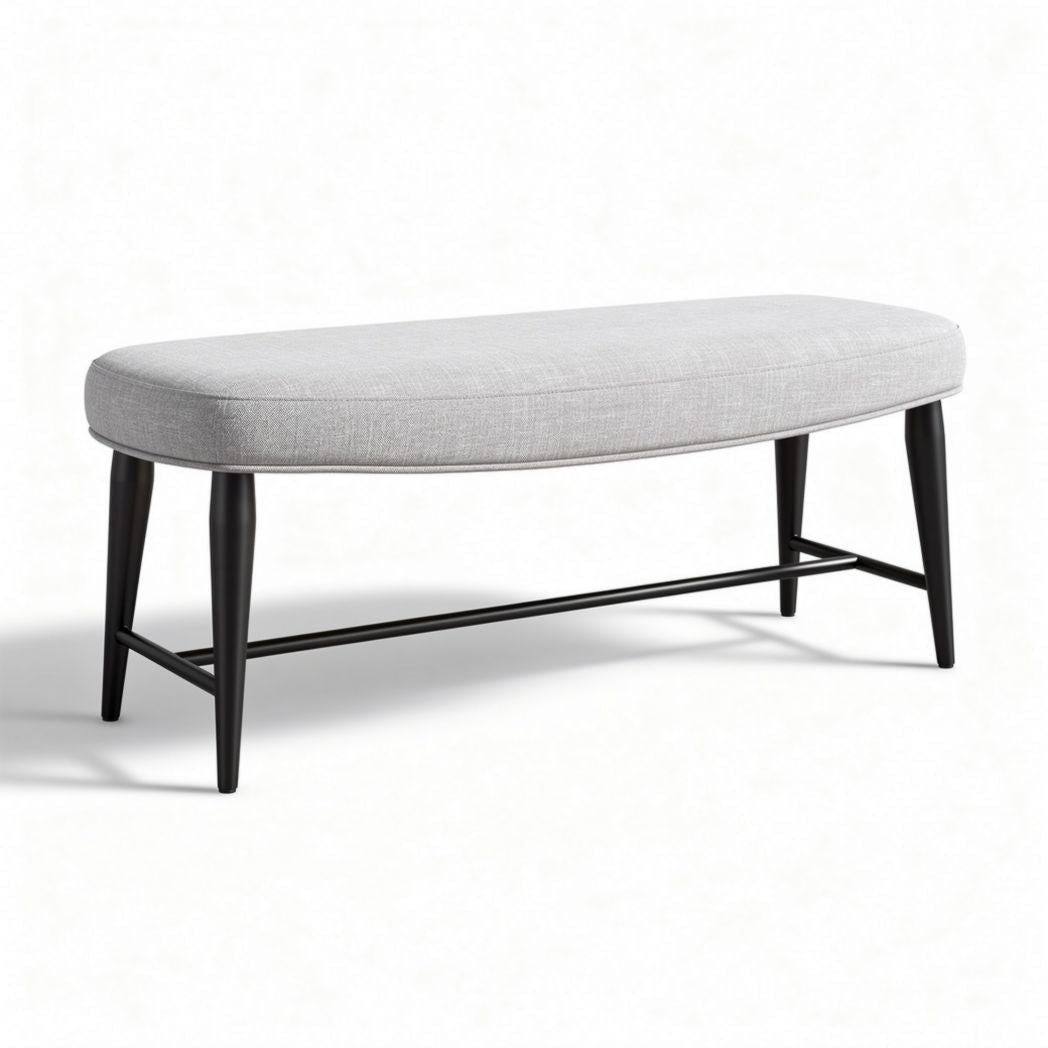 Fabric upholstered bench with black metal legs 110 x 40 x 45cm