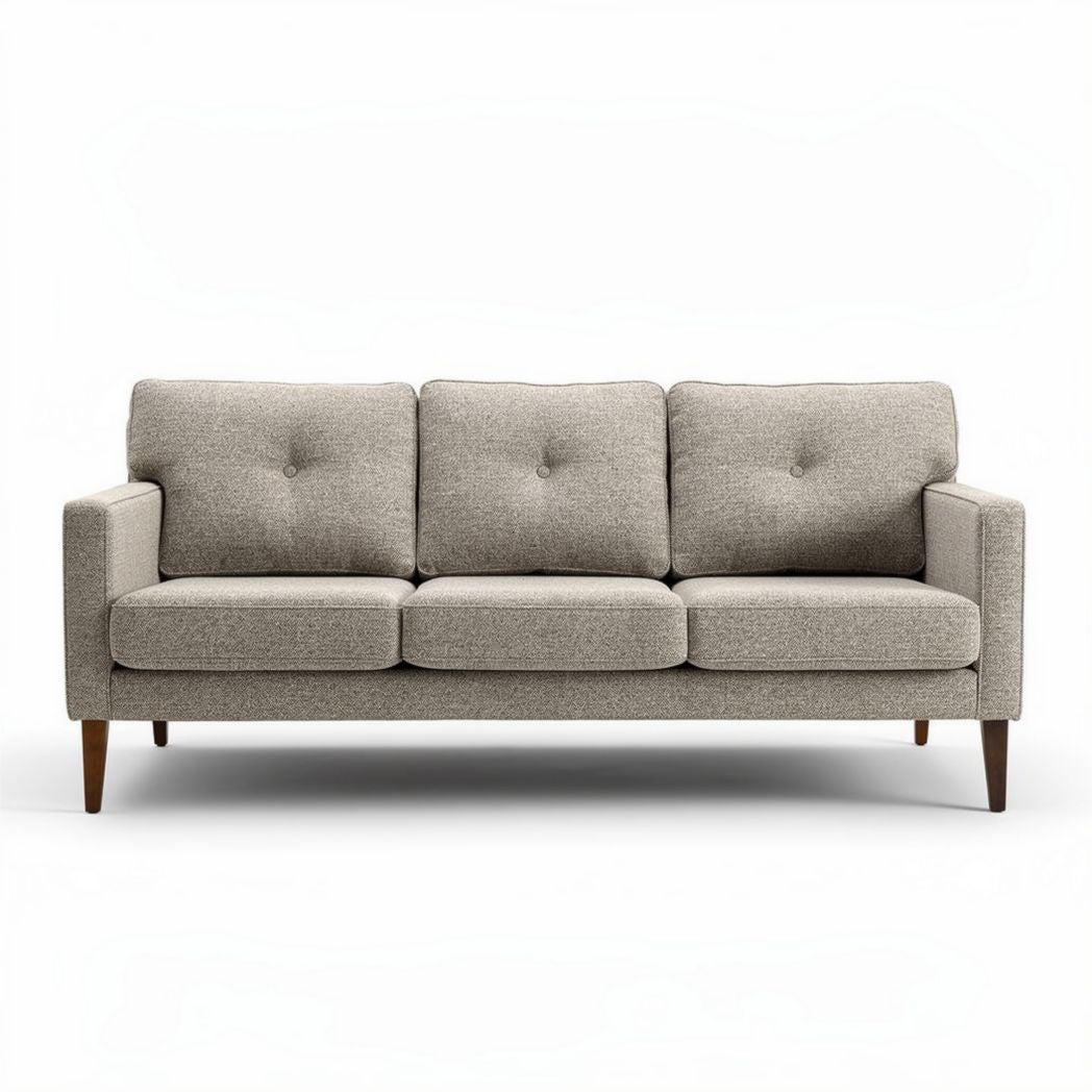 Three-seater sofa in light gray fabric with wooden legs 180 x 80 x 80cm