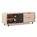 Wooden TV stand with storage drawer and tempered glass door 150 x 40 x 50cm