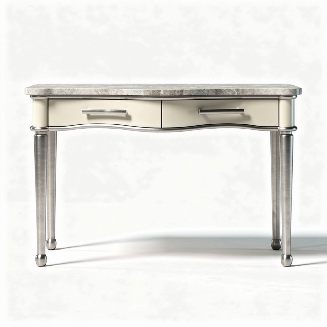 Marble top writing desk with two drawers and silver legs 100 x 50 x 75cm
