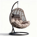 Hanging egg chair with cushioned seat and metal stand in brown 95 x 95 x 120cm