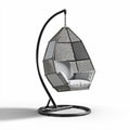 Hanging rattan chair with stand and cushion in gray 100 x 90 x 130cm