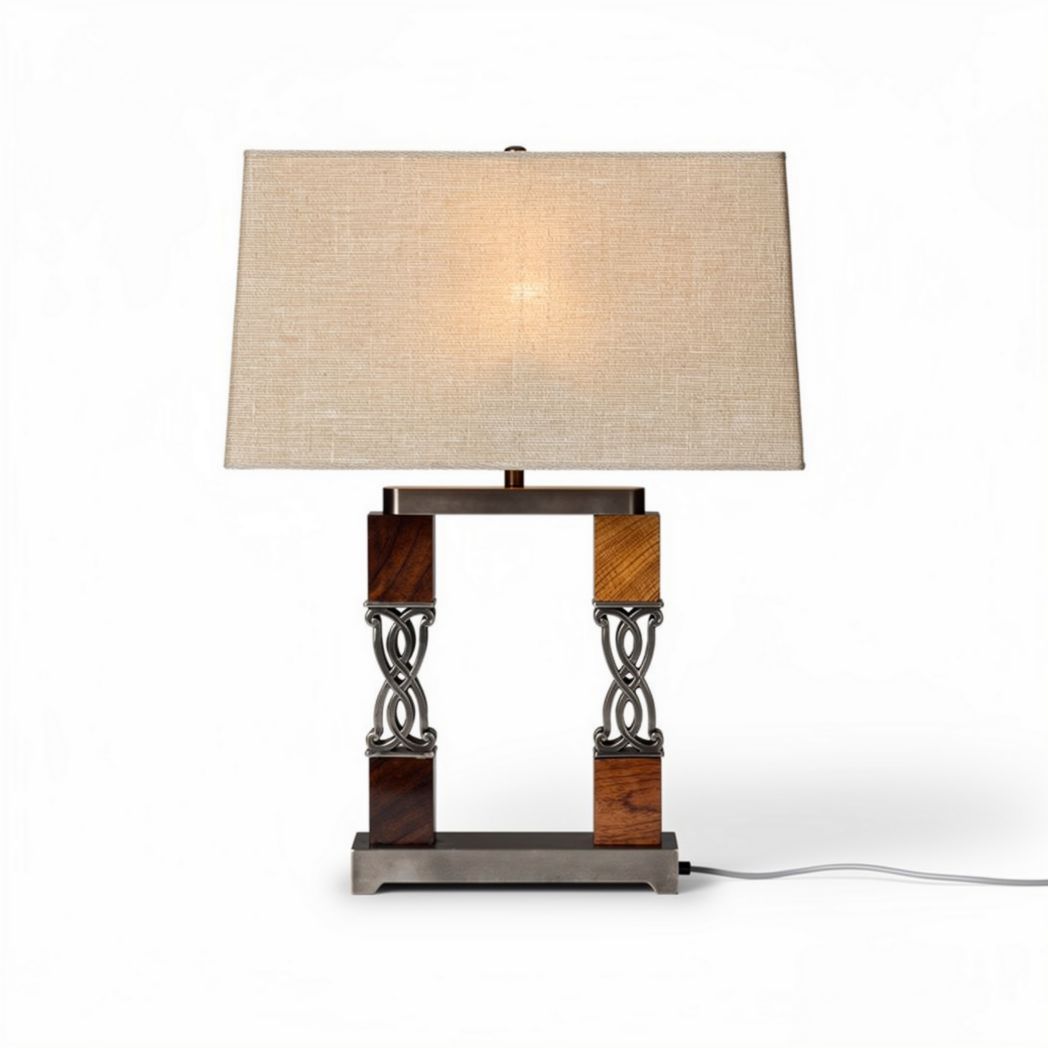 Wooden and metal table lamp with fabric shade 40 x 20 x 60cm
