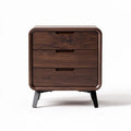 Walnut wood nightstand with three drawers and black metal legs 50 x 40 x 60cm