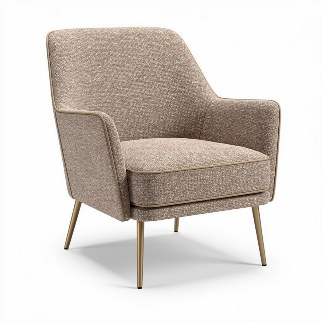 Fabric accent chair with gold legs in light beige color 75 x 75 x 85cm