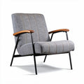 Grey fabric armchair with wooden accents and metal frame 80 x 70 x 90cm