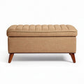Upholstered storage ottoman in beige fabric with wooden legs 80 x 40 x 45cm