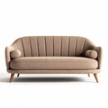 Fabric upholstered modern sofa with wooden legs in light brown color