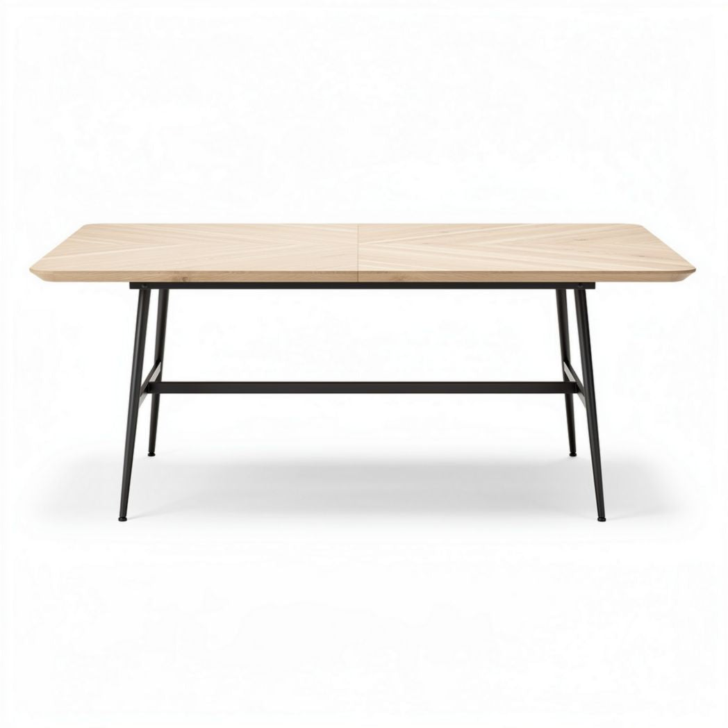 Wooden dining table with black metal legs 180 x 90 x 75cm for indoors