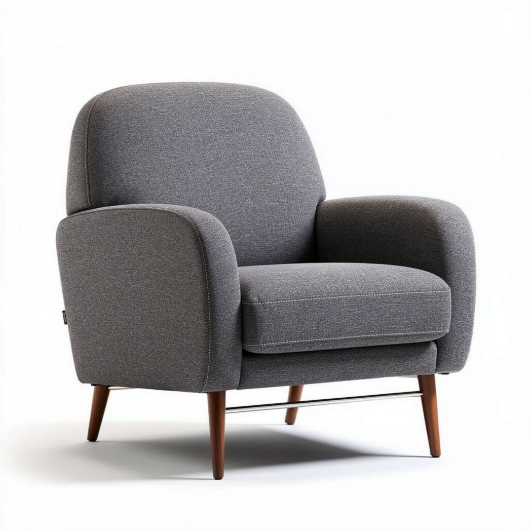 Fabric accent chair with wooden arms and legs in beige color 80 x 70 x 90cm