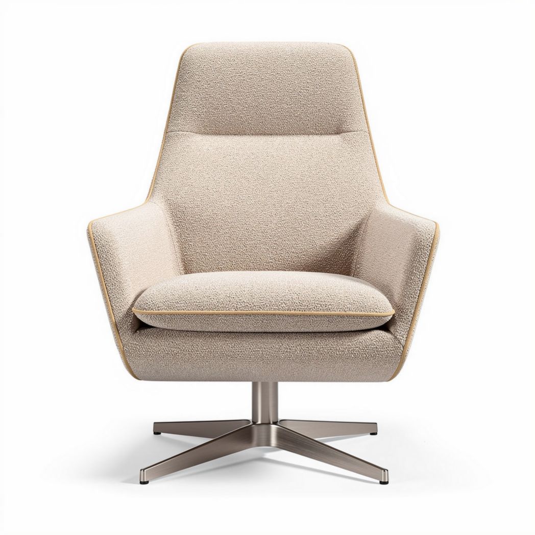 Modern swivel chair in beige fabric with stainless steel base 75 x 80 x 90cm